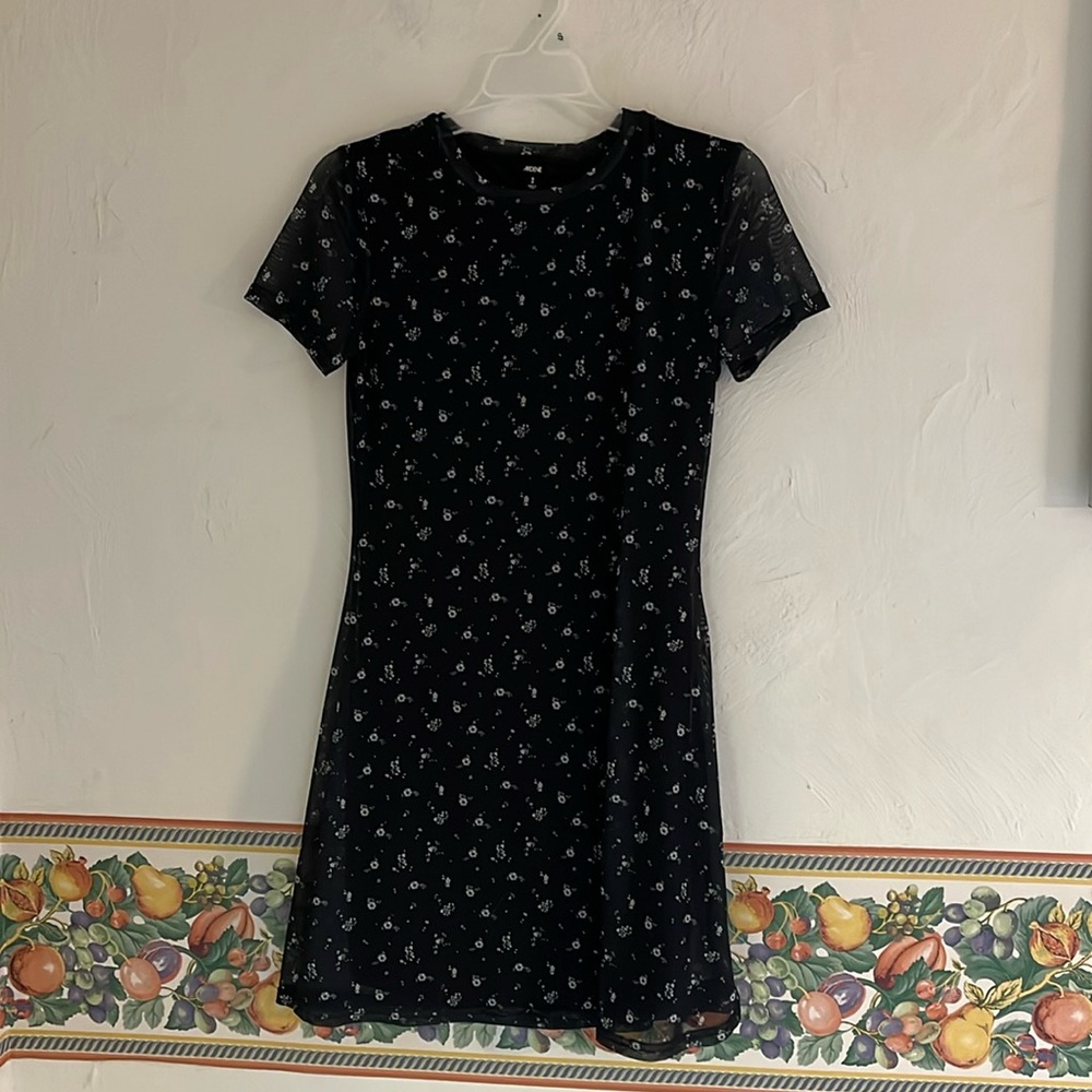 Sale! Ardene Floral Semi Sheer Fit & Flare Mini Dress, Size S, Black/White